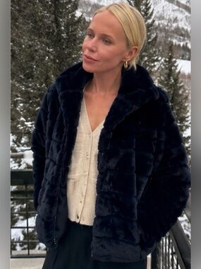 Apparis Navy Blue Faux Fur Hooded Jacket - Size S